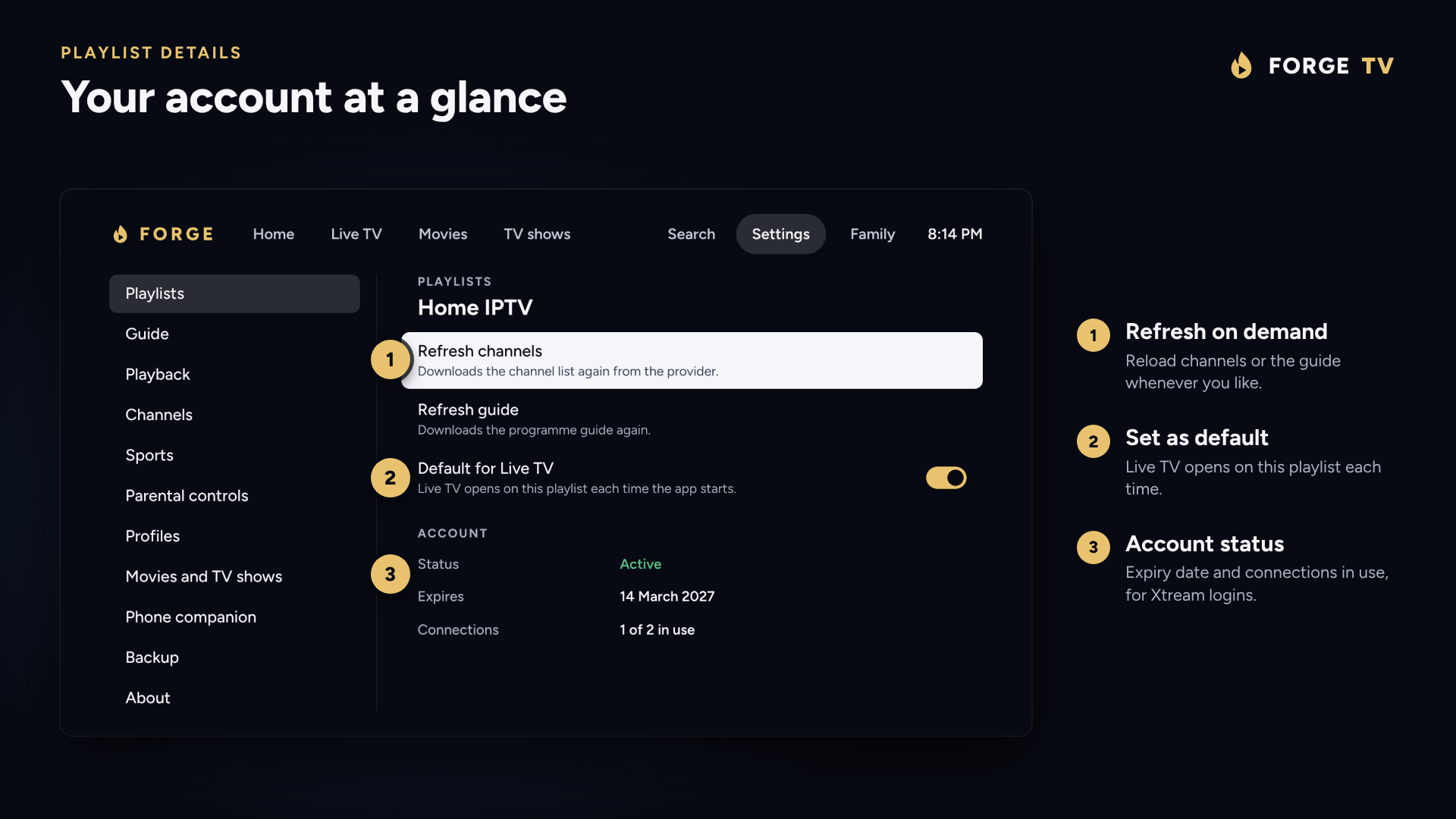 Playlist details: your account at a glance